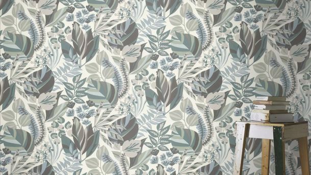 Non-woven wallpaper Rasch Modern jungle white green 867411