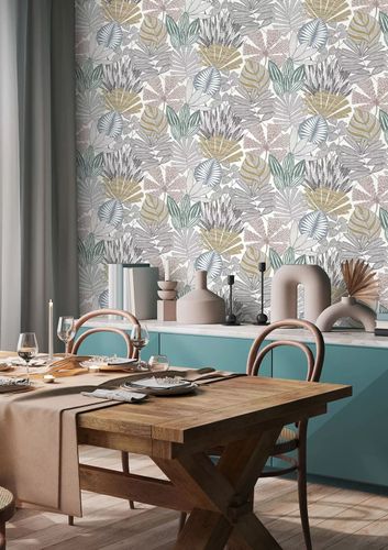 Non-woven wallpaper Rasch jungle white colorful 868258