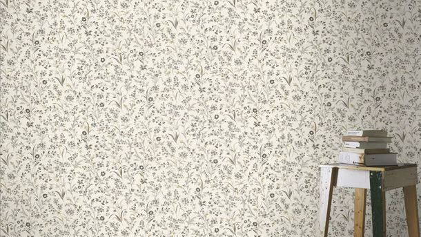 Non-woven wallpaper Rasch flowers cream black yellow 869408