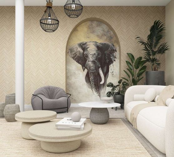 Photo wallpaper elephant watercolor beige anthracite 33098