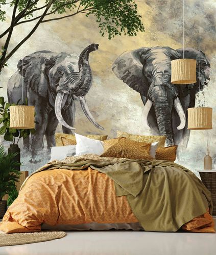 Photo wallpaper elephants exotic beige anthracite 33100