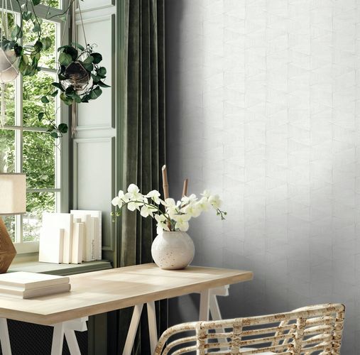 Non-woven wallpaper tiles wood look white cream 33356