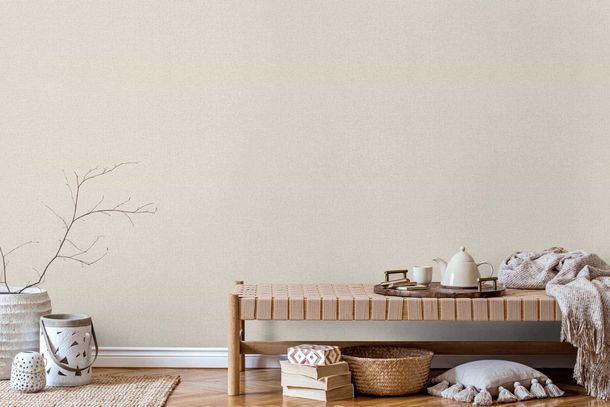 Non-woven wallpaper textile look uni cream beige 33391