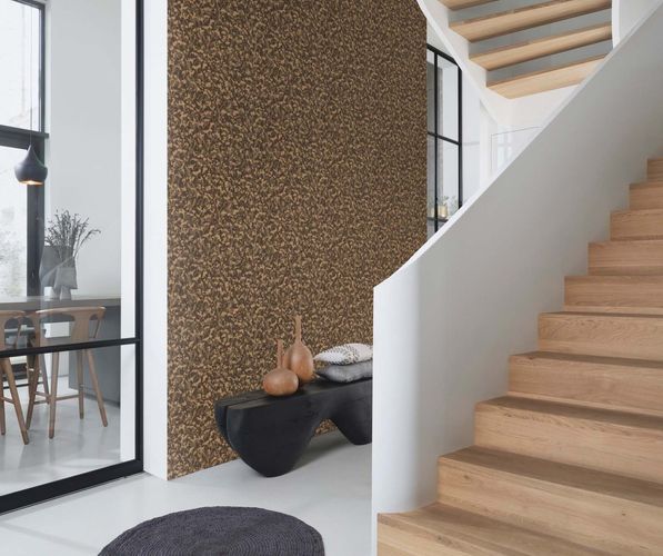 Non-woven wallpaper Rasch Floral Brown Gold 720754