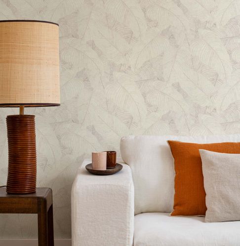 Non-woven wallpaper Rasch leaves cream grey metallic