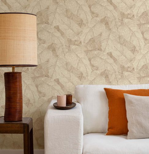 Non-woven wallpaper Rasch leaves cream beige 720556