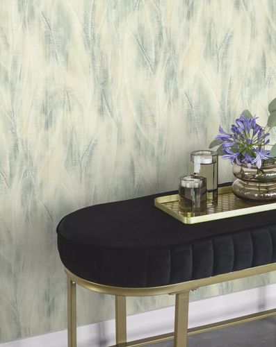 Non-woven wallpaper Rasch leaves green cream 486230