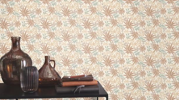 Non-woven wallpaper Rasch leaves cream brown 580228