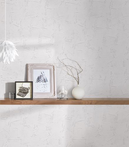 Non-woven wallpaper plaster look cream white gloss 2886-39