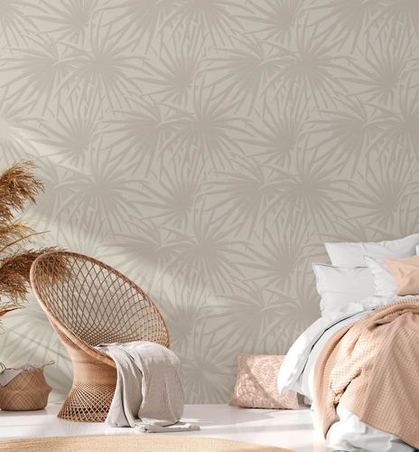 Non-woven wallpaper leaf pattern grey cream 39338-1