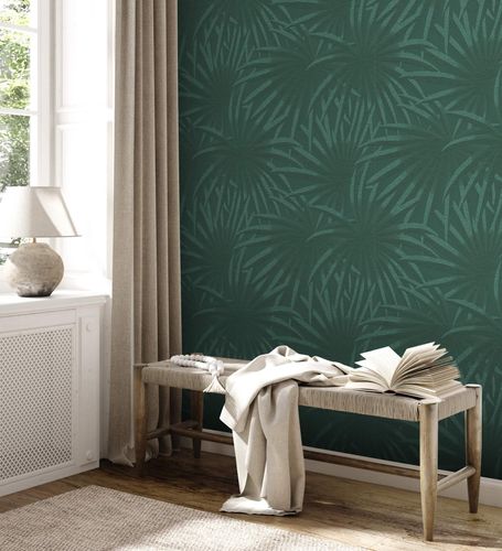 Non-woven wallpaper leaf pattern dark green 39338-3