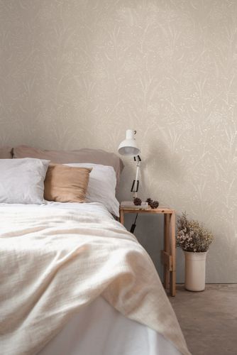 Non-woven wallpaper floral beige white gloss 39766-1