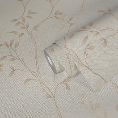Non-woven wallpaper leaves floral beige brown 39767-1