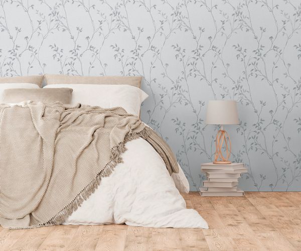 Non-woven wallpaper leaves floral white grey 39767-3