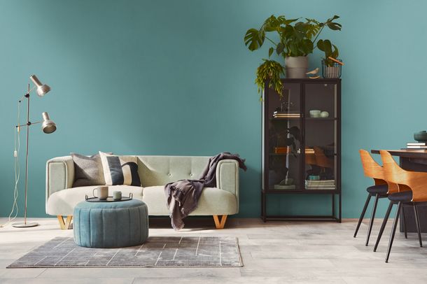 Non-woven wallpaper plain fabric look turquoise 3978-36