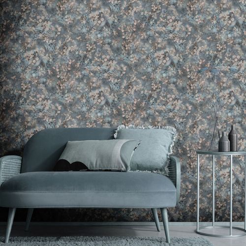 Non-woven wallpaper floral blue beige grey 10415-08