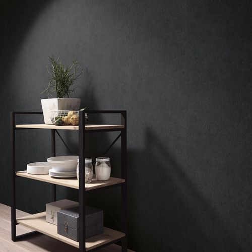 Non-woven wallpaper plaster look plain black 10418-15
