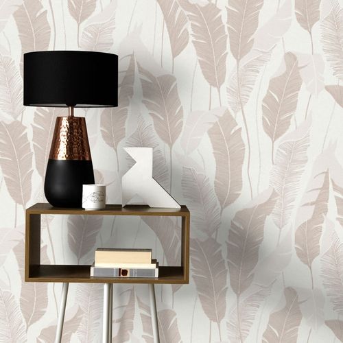 Non-woven wallpaper leaves white cream metallic 10344-02