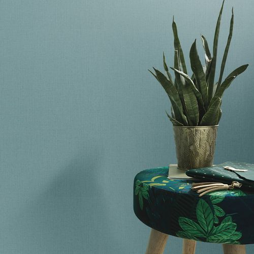 Non-woven wallpaper textile look turquoise blue 10359-19