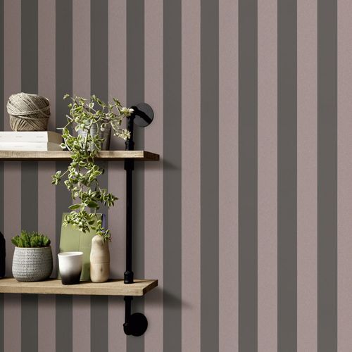 Non-woven wallpaper stripes grey rose metallic 10361-48