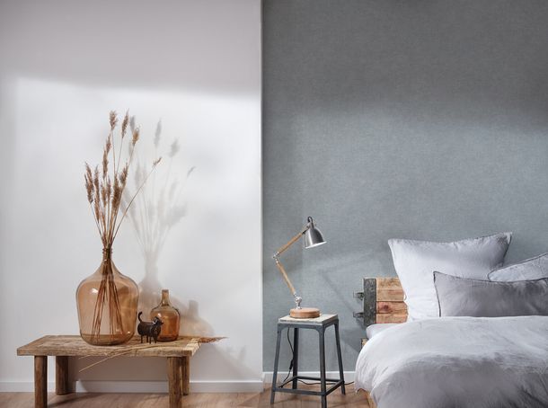 Non-woven wallpaper textile look blue grey 39566-2
