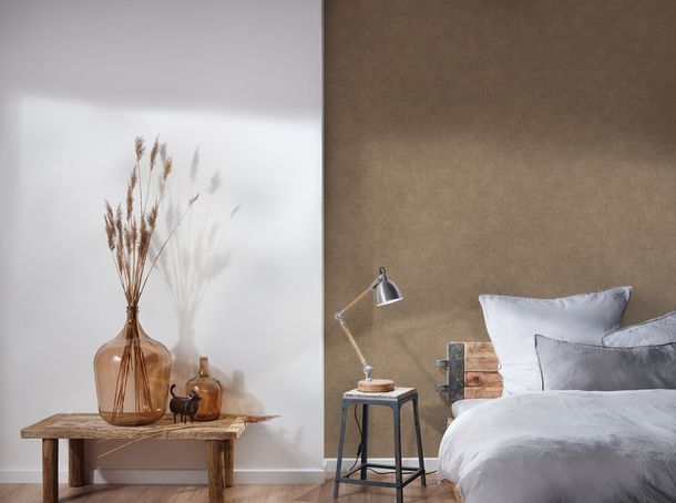 Non-woven wallpaper plain textile look brown 39566-6