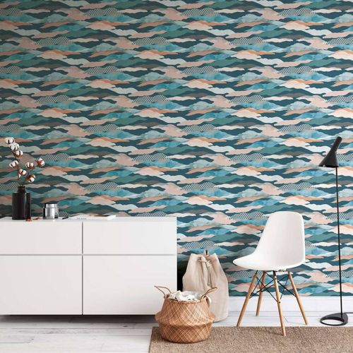 Non-woven wallpaper graphic blue beige grey 39699-4