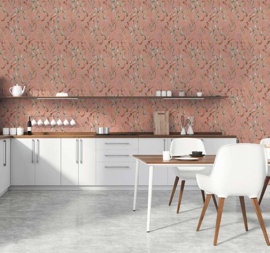 Non-woven wallpaper tendrils pink green yellow 39745-3