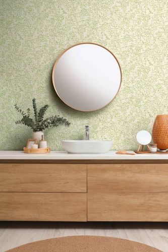 Non-woven wallpaper floral leaves cream green 39747-2