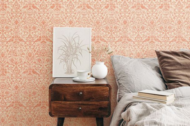 Non-woven wallpaper floral ornaments beige orange 47622