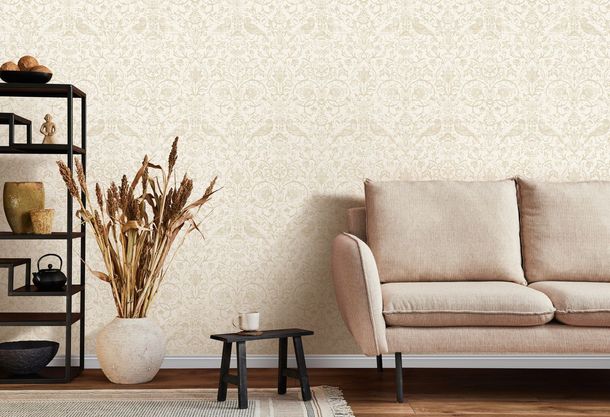 Non-woven wallpaper floral ornaments grey beige 47625