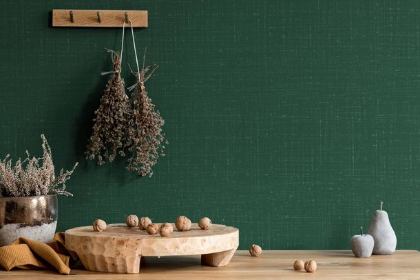 Non-woven wallpaper plain metal look dark green 47629