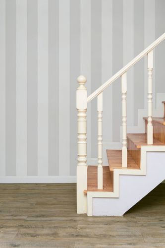 Non-woven wallpaper stripes textile look grey white 47634