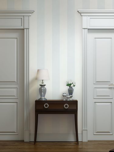 Non-woven wallpaper stripes textile look blue white 47635