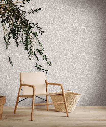 Non-woven wallpaper floral leaves motif grey beige 47641