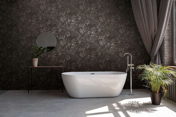 Non-woven wallpaper leaf pattern black silver 39560-6