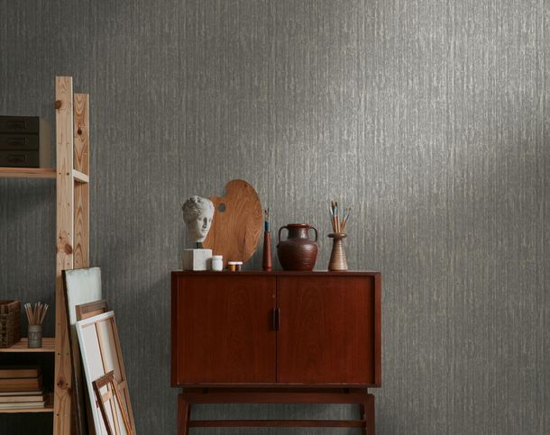 Non-woven wallpaper wood look brown grey gold 39561-5