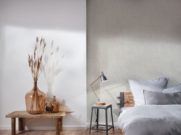 Non-woven wallpaper wood bark white silver 39562-5