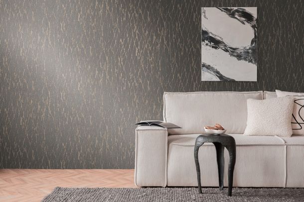 Non-woven wallpaper plaster black beige glitter 39563-5