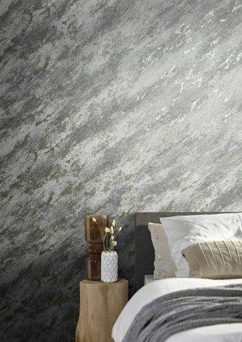 Non-woven wallpaper plaster look grey silver 86522