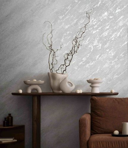 Non-woven wallpaper plaster look grey white 86524