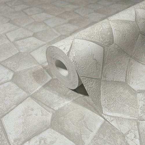 Non-woven wallpaper graphic mosaic cream grey gloss 86527