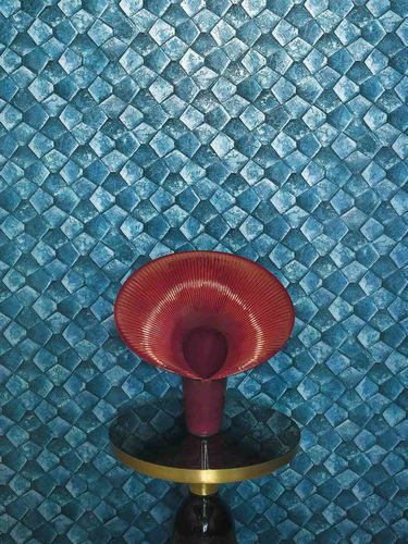 Non-woven wallpaper mosaic blue turquoise gloss 86531