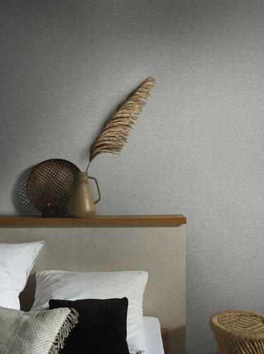 Non-woven wallpaper fabric look grey green metallic 86536