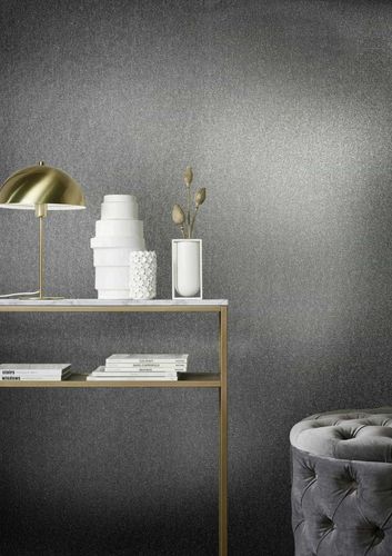 Non-woven wallpaper metal look anthracite glitter 86566