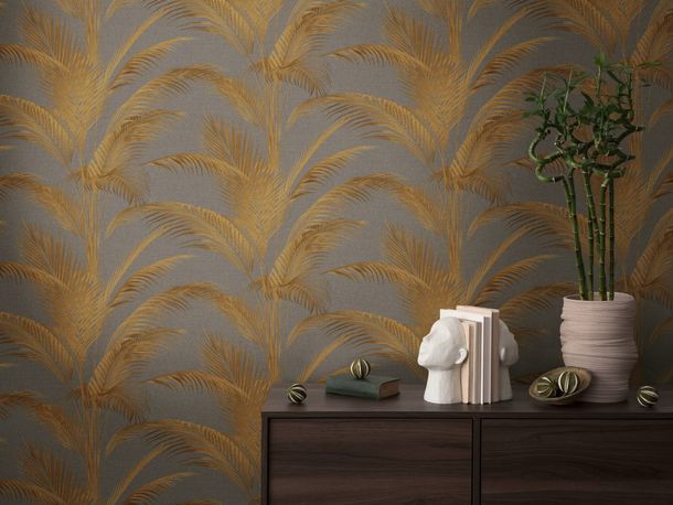 Designer wallpaper Michalsky leaves grey gold 39980-4