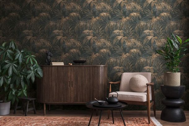 Designer wallpaper Michalsky leaves black brown 39981-2