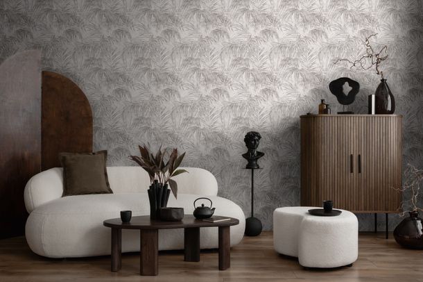 Designer wallpaper Michalsky leaves white grey 39981-3