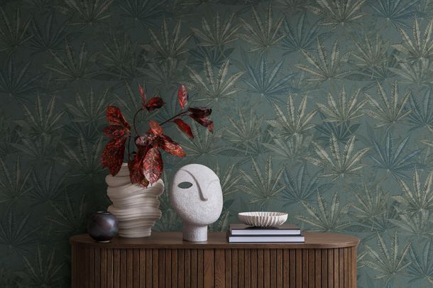 Designer wallpaper Michalsky leaves grey green 39984-4
