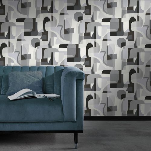 Non-woven wallpaper graphic grey black white 10432-10